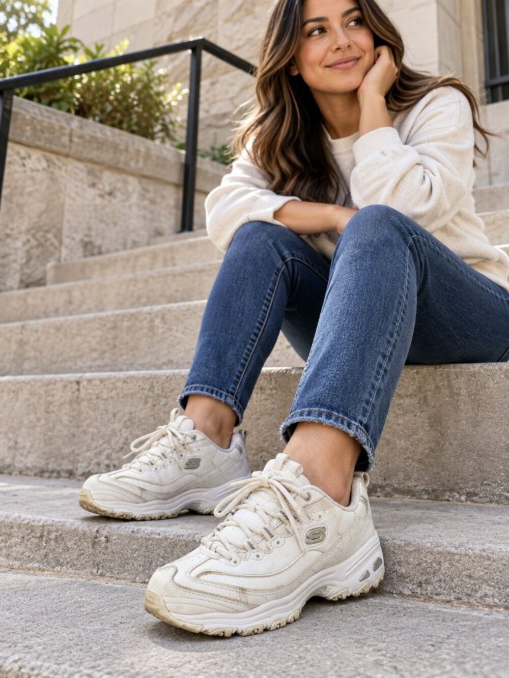 Skechers DLites Womens Sneakers US 8.5 White Lace Up Air-Cooled Memory Foam